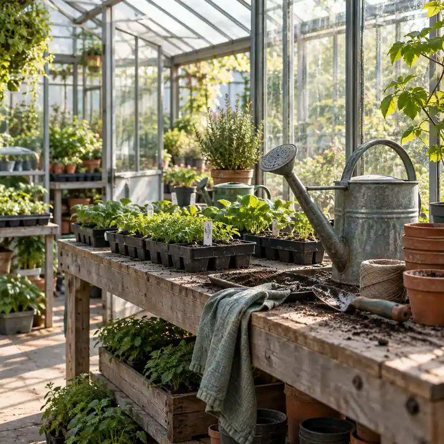 Illustration of garden businesses equipment and workspace